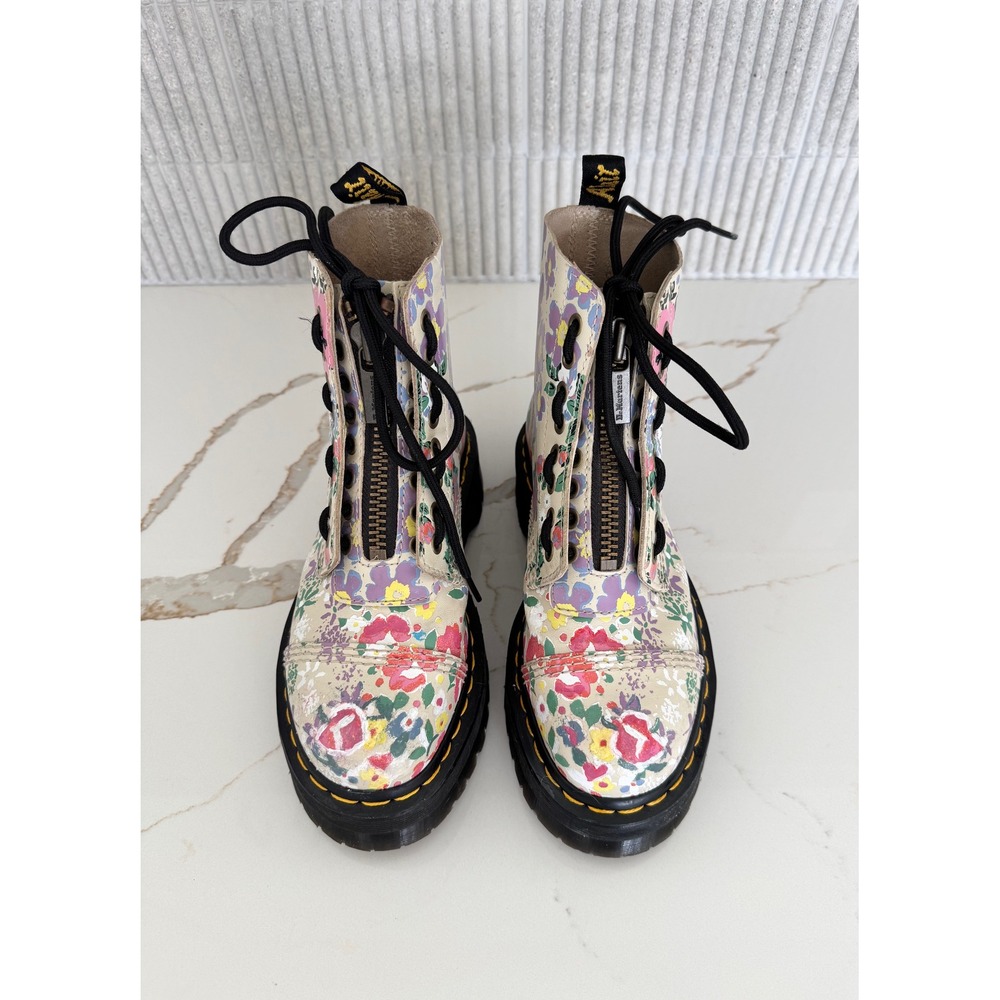 Doc Dr. Martens Sinclair Women 7 Multi Floral Leather Quad Platform Jungle Boots